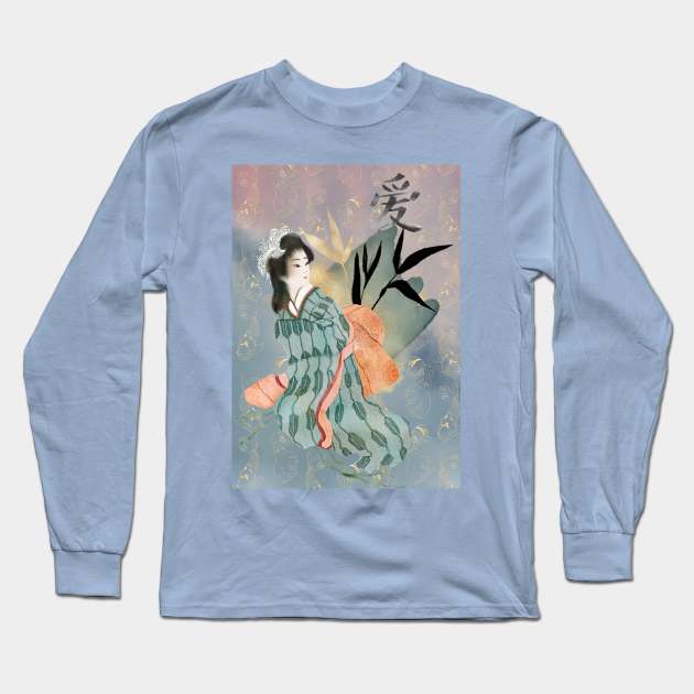 Geisha Artwork Long Sleeve T-Shirt by Minxylynx4